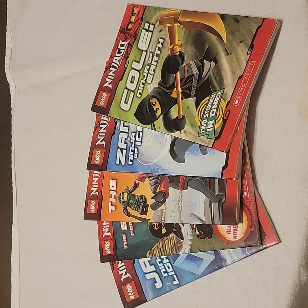 Set of 5 LEGO Ninjago books for kids.